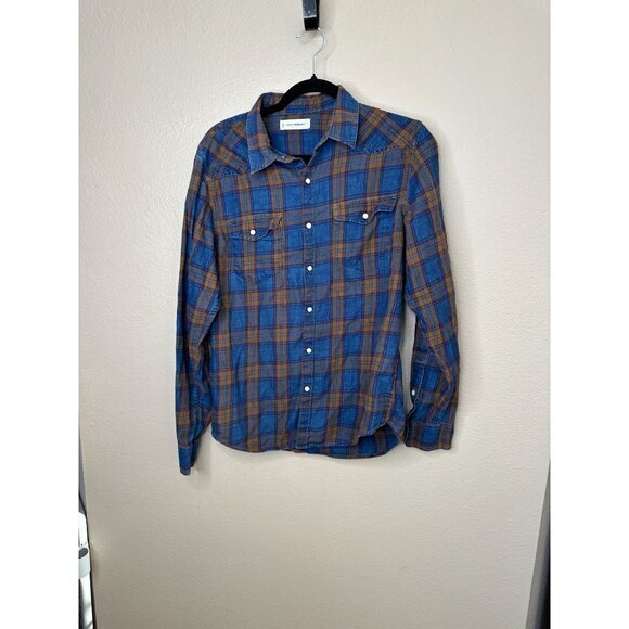 Lucky‎ Brand Mens Blue Flannel Small long sleeve collared pearl button up cuffed - Picture 1 of 8